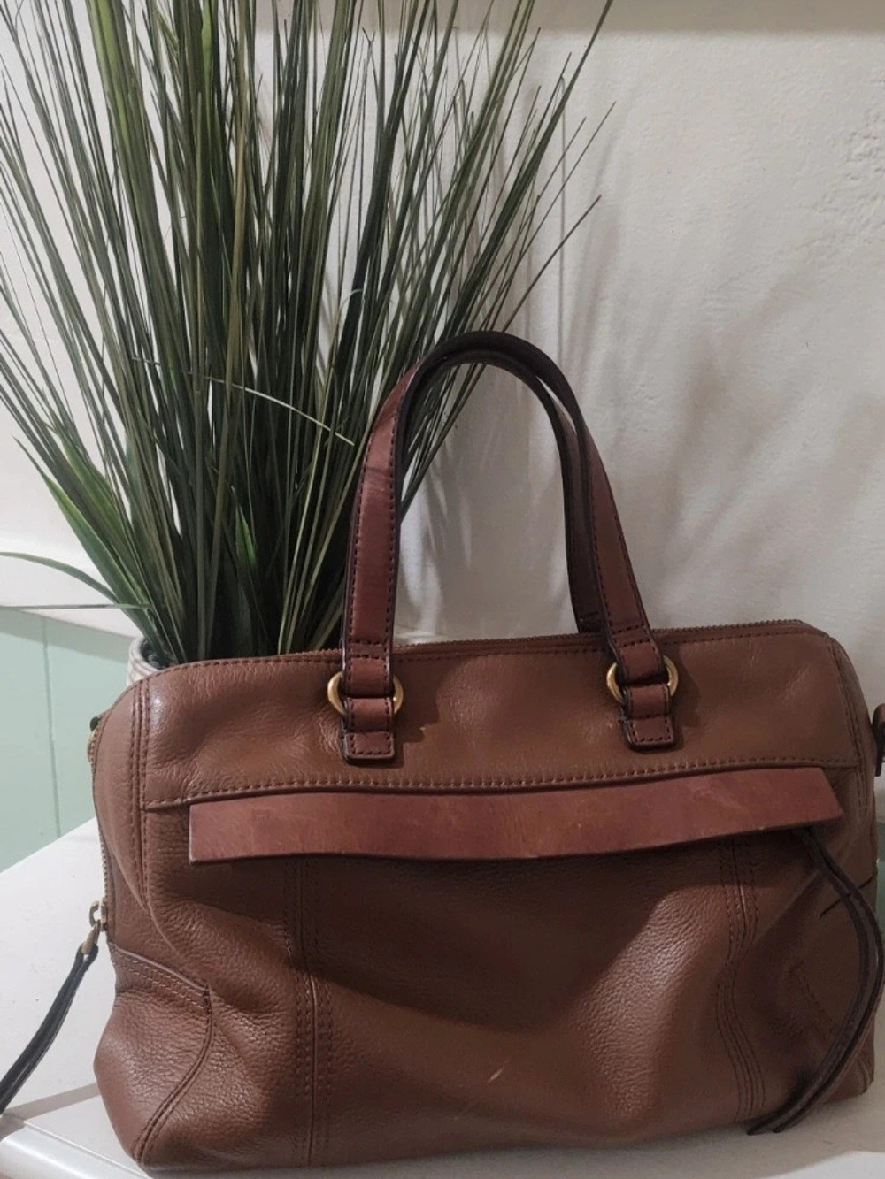 Fossil Chestnut Brown Leather Satchel